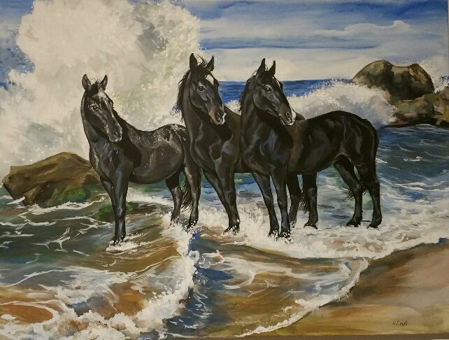 Hourses in Ocean 36x48 Oil on Canvas
